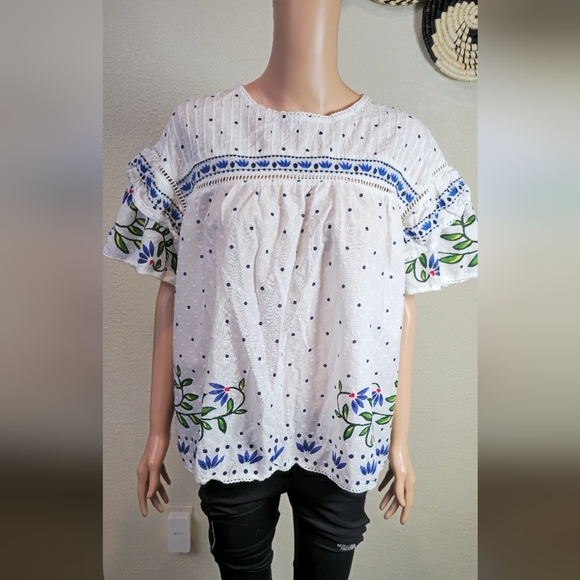 Calligraphie By Anthropology Women’s Top Blouse Xl  Flounce Sleeve - Picture 9 of 11